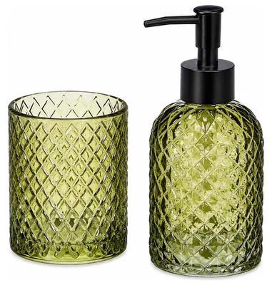 Produktbild von Berilo Seifenpumpe / Seifenspender mit Becher – grun – Glas – 410 ml – Badezimmer-Set