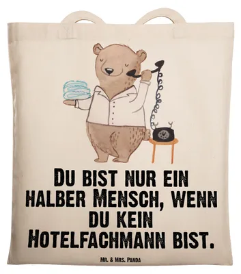 Produktbild von Mr. & Mrs. Panda Tote Bag Hotelfachmann Herz - Transparent - Geschenk, Tasche, Ausbildung, Laptoptasche, Spruch, Hotelkaufmann, Schultasche, Jutebeutel, Lustig, totebag