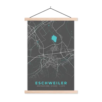 Produktbild von MuchoWow® Textilposter Stadtplan - Karte - Deutschland - Blau - Eschweiler - Karte 120x180 cm mit holzfarbenen Rahmen - Textil-Plakat