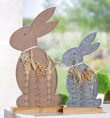 Image de Gilde Standrelief, Hase, "Pastos", Filz, braun, grau, L. 6.5 cm, B. 27 cm, H. 54 cm 51936 4063387519363 2 Stück (2-fach sortiert)