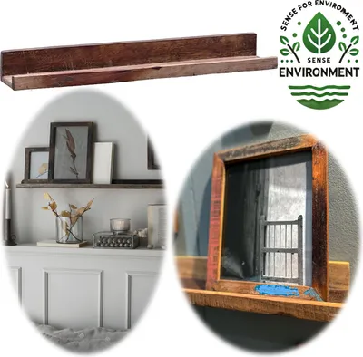 Produktbild von LS-LebenStil XL Holz Wandregal Bilderregal 60cm Braun Recycelt Schweberegal Wandboard Wandablage Fotoleiste für Bilderrahmen Bücherregal Wohnzimmer