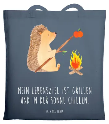 Produktbild von Mr. & Mrs. Panda Shopping Tasche Igel Grillen - Indigo Blue - Geschenk, Laptoptasche, Spruch, Tote Bag, Lustige Sprüche, Schultasche, Jutebeutel, Ziele, Arbeitslos