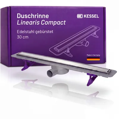 Produktbild von KESSEL Duschrinne Linearis Compact 30 cm - 45600.59M - Ultraflache Bad-Entwässerung (80mm), inkl. Dichtmanschette & Wendesteg aus Edelstahl, KI-generiertes Bild