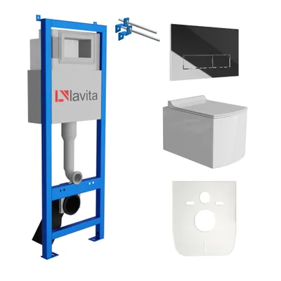 Produktbild von Lavita LAV 101 Vorwandelement für WC 40cm + Wand Hänge Tiefspül WC FAGO Weiß Spülrandlos + Bedienplatte LAV 200.3.2 Verchromt  | Komplettset | Unterputz Spülkasten | Toilette Komplett Sett