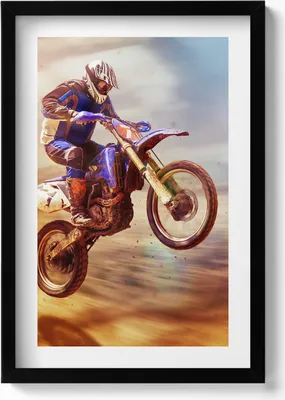 Produktbild von Motorradfahrer in der Wüste– Wandbild mit Rahmen – Gerahmtes Bild  – Wanddekoration – 40x60 cm –  Schwarz