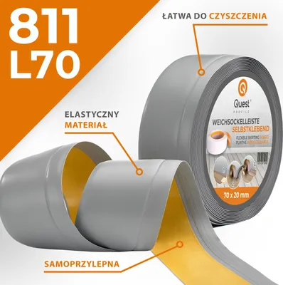 Zdjęcie produktu dla QUEST Listwa przypodłogowa PCV 70x20mm, 10m, samoprzylepna elastyczna, miękka listwa podłogowa, cokołowa, szary