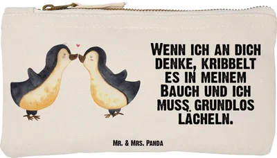 Produktbild von Mr. & Mrs. Panda Etui Pinguine Kuss Größe S Klein - Weiß - Geschenk, Valentinstag, Freund, Hochzeitstag, für Frauen, Schminktasche, Freundin, Kulturtasche, Federmappe
