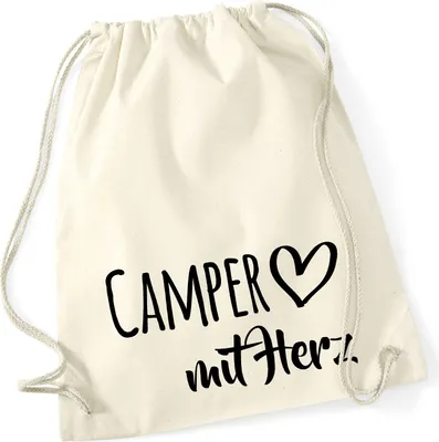 Produktbild von Huuraa Turnbeutel Camper mit Herz 12 Liter Natural Baumwolle Rucksack Geschenkidee