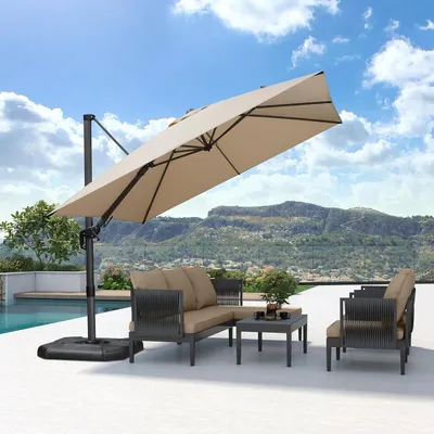 Produktbild von PURPLE LEAF Ampelschirm Twist 300 x 300 cm Sonnenschirm mit Kurbel, Neigbar Kippbar Gartenschirm Groß, Aluminium Gestell, 360° Rotation, Beige