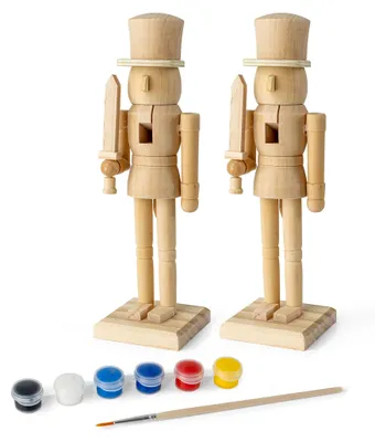 Image de Nussknacker en bois de 23 cm, à décorer avec des pinceaux et des peintures - Lot de 2 - Figurine de Noël à personnaliser soi-même