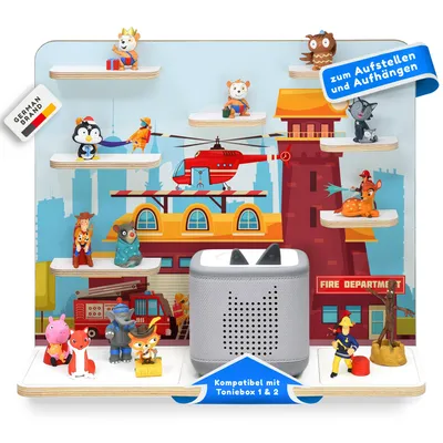 Produktbild von stadtecken® Kinder Regal für Musikbox I Geeignet für die Toniebox 1 & 2 und Tonies I Hörspiel I zum Aufstellen oder Aufhängen I Feuerwehr