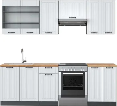 Produktbild von Küchenzeile Vicco Fame-Line Weiß Landhaus/Anthrazit 240 cm , AP Eiche, Model 42139