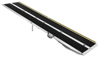 Obrázek produktu pro VEVOR, skládací rampa pro invalidní vozíky, rozměry 3640 x 735 mm, nosnost 362,9 kg. Rampa s protiskluzovou povrchovou úpravou a nastavitelnými podpěrnými nohami (158-278 mm). Přenosná rampa pro invalidní vozíky, vhodná pro prahy dveří a obrubníky