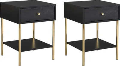 Produktbild von Set aus 2 Nachttischen mit 1 Schublade - MDF und Metall - Schwarz und Gold - MILAVIA by Pascal Morabito
