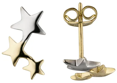 Produktbild von Ohrstecker 3 Sterne aus 333 Gold Gelbgold bicolor Ohrringe Ohrschmuck 13x8,4mm