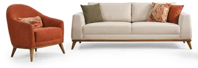 Produktbild von Wohnzimmer Set Moderner Stil Beige Farbe Holzrahmen Weicher Sessel