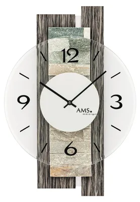 Produktbild von AMS W9544 Wanduhr mit Holzgehäuse und Naturstein-Auflage