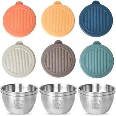 Produktbild von Silikonische Salatdressingsbehälter - 6 Stücke - Edelstahl - Lekfreie Dichtungen - Herstellbar - Geschirrspülerfest - 80 ml