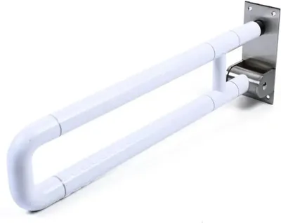Image de Support pour toilettes - Barrière de sécurité pliante à fixer au mur - Acier inoxydable - Capacité de charge de 150 kg - Barrière de maintien pour salle de bain et toilettes - Blanc