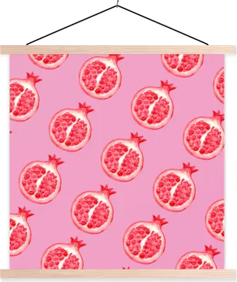 Produktbild von MuchoWow® Textilposter Obst - Rosa - Schablonen 40x40 cm mit holzfarbenen Rahmen - Posterleiste