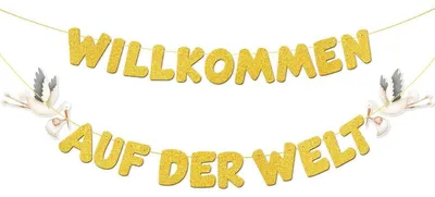 Produktbild von Girlande zur Geburt Junge & Mädchen "Willkommen Auf Der Welt" 220 cm Glitzerkarton