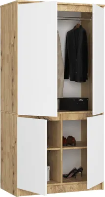 Image de BDW Armoire 4 portes, penderie 4 étagères, chêne artisan / blanc