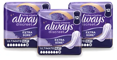 Produktbild von 3 x Always Discreet Ultimate Night Inkontinenz-Einlagen - Vorteilspackung - 3 Stücke