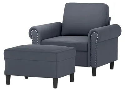 Produktbild von Sessel mit Hocker, Dunkelgrau, 60 cm Sitzbreite, Samt, Metallgestell, bequemes Sitzerlebnis, für Wohnzimmer
