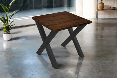 Produktbild von Esstisch 80x80 cm Baumkante Holz Nussbaum-Optik X-Gestell Metall schwarz JOSY
