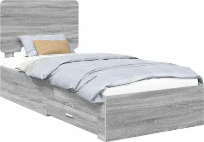 Immagine prodotto di vidaXL Giroletto con testiera grigio Sonoma 90 x 200 cm Materiale a base di legno