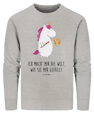 Produktbild von Mr. & Mrs. Panda Baumwoll Sweatshirt Einhorn Künstler Größe M - Heather Grey - Geschenk, Pullover, Farbe, Sweater, Unicorn, Bio, Englisch, Stift, Pulli, Malen, Welt