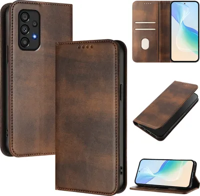 Image de Etui pour Samsung Galaxy A53 5G, étui en cuir vintage avec protection RFID, fentes pour cartes, support Marron