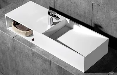 Produktbild von Aufsatzbecken Wandwaschbecken TWG06 aus Mineralguss - 120 x 42 x 20 cm - Weiß matt