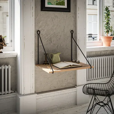 Zdjęcie produktu dla Skye Decor, biurko wysokiej jakości, orzech i czarny, 70 x 50 x 50 cm | 100% płyta wiórowa pokryta melaminą, grubość 18 mm | Do montażu na ścianie, idealne do nowoczesnego biura domowego i do nauki.