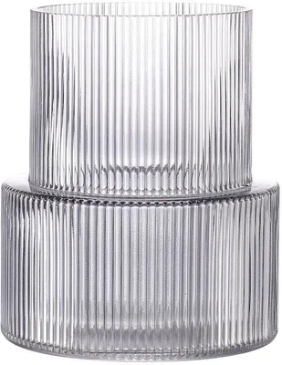 Zdjęcie produktu dla Nowoczesny wazon szklany, z żłobieniami, 19 cm, czarny, na kwiaty, do salonu, jadalni, na prezent