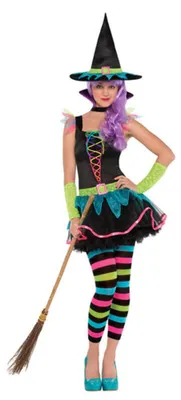 Produktbild von Amscan Neonfarbenes Hexenkostüm für Teenager, Größe TEENL, für Karneval & Halloween
