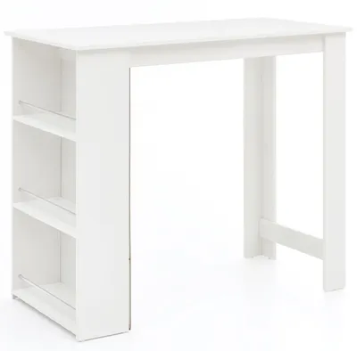 Produktbild von Bartisch WL5.732 Weiß 120 x 107,5 x 60 cm Stehtisch Holz Küchenbartisch, Bartresen mit integriertem Regal, Bar-Bistrotisch Küche Rechteckig, Party-Theke Holztisch, Wand-Tisch Minibar