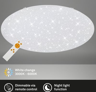 BRILONER VERB LED Deckenleuchte, Fernbedienung, Dimmbar, CCT Farbtemperatursteuerung, Sternendekor, weiß, 75,5 x 9 cm