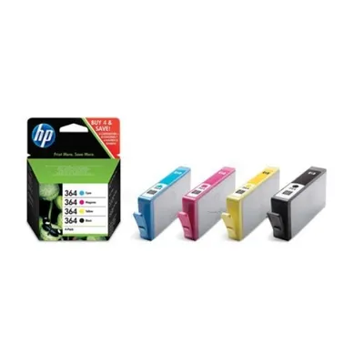 Produktbild von HP 364 4-pack Black/Cyan/Magenta/Yellow Original Ink Cartridges SD534EE, Standardertrag, Schwarz, Cyan, Magenta, Gelb, Tinte auf Pigmentbasis, Tinte auf Farbstoffbasis, 4 Stück(e), 300 Seiten