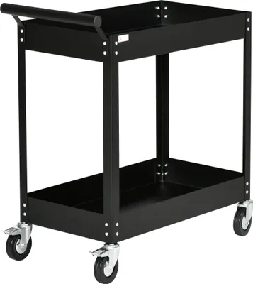 Produktbild von 2-stöckiger Werkstattwagen mit 4 Rollen, Stahlkonstruktion für bis zu 150 kg, 84,5x38x84 cm, Schwarz - Robuste Schubkarre für Werkstatt und Lager