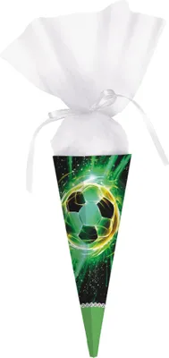Produktbild von Schultüte für Kinder zur Einschulung mit Tüll – Kleine Zuckertüte für Geschwister (Fußball)