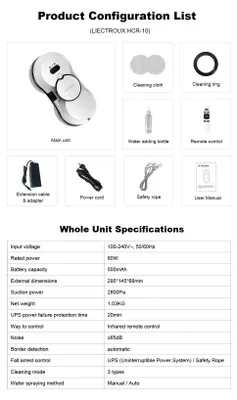 Immagine prodotto di Robot lavavetri - HCR10 - Funzione di nebulizzazione dell'acqua - Ultraflatto - Telecomando - Cavo da 4 m - 100–240 V - Bianco