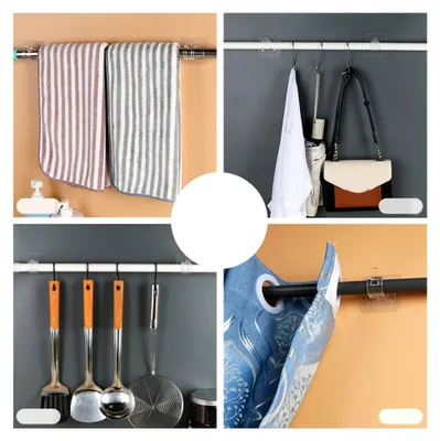 Produktbild von Selbstklebender Halter für Gardinenstangen, Haken ohne Bohren für Badezimmer und Küche