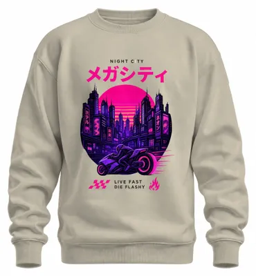Zdjęcie produktu dla Bluza z kapturem, motocykl, cyberpunk, Japonia, Y2K, futurystyczny design, naturalne barwy, rozmiar XXL