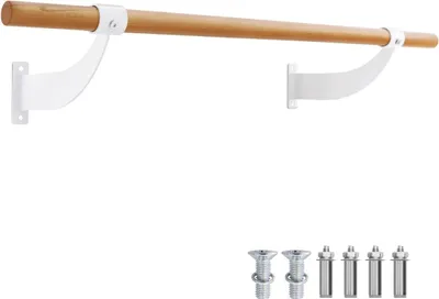 Obrázek produktu pro 120 cm dlouhá dřevěná baletní tyč včetně nástěnné montážní tyče přírodní
