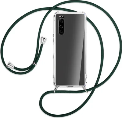 Produktbild von Handykette Backcover-Schutzhülle mit Band (Metall silberfarben) für Sony Xperia 5 - dunkelgrün