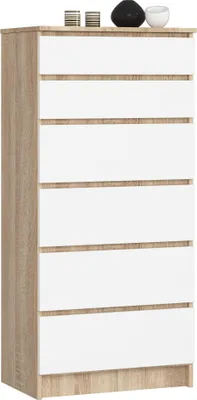 Obrázok produktu pre Akord Komoda 6 Zásuviek Dub Sonoma/Biela 60X40X130 Cm