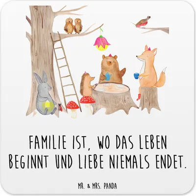 Produktbild von Mr. & Mrs. Panda Untersetzer für Gläser Waldtiere Picknick 6er Set - Weiß - Geschenk, Fuchs, Coaster, Tassenuntersetzer, Eichhörnchen, Lustige Sprüche, Glas-Untersetzer