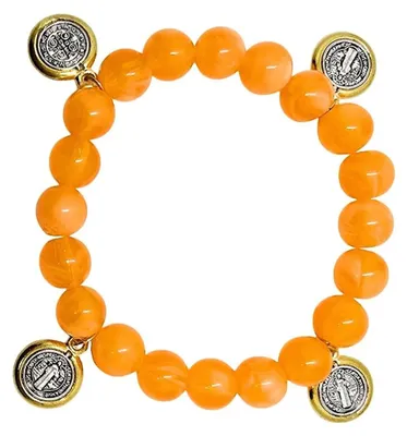Produktbild von Armband Benedikt, 18 cm, orange, runde Kunststoffperlen, mit Medaillen des Heiligen Benedikt