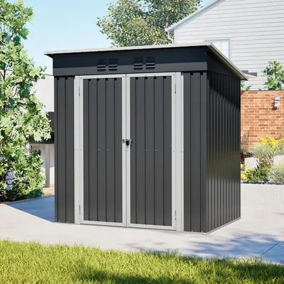 Produktbild von Metall Gerätehaus mit Pultdach Fundament Schuppen Geräteschuppen Gartenhaus 3.74m³ Schwarz